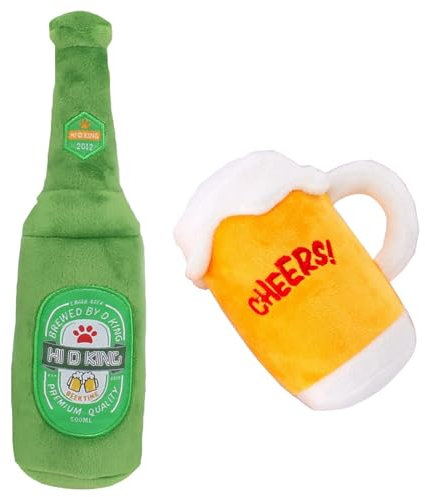 Quietschendes Plüschspielzeug für Hunde | 2er-Pack niedliches Hundespielzeug in Bierflaschenform, Welpen-Kauspielzeug, bezauberndes gefülltes Plüsch-Bierkrugflaschenspielzeug für kleine und mittelgroß