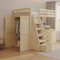 NQSLDM Hochbett 90x200 cm mit Kleiderschrank und Lattenrost, Etagenbett mit Treppe und Stauraum, Bettgestell mit Rausfallschutz, Stauraumbett für Kinder und Jugendliche, Holzfarbe