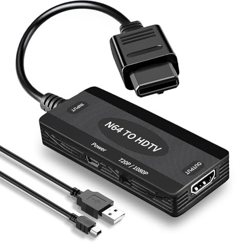 Convertisseur N64 vers HDMI – 720p/480p N64 HD MI adaptateur Plug & Play avec zéro décalage, compatible avec Nintendo 64/Gamecube/SNES/NGC/SFC, sortie HDMI à faible latence vers TV/moniteur/projecteur