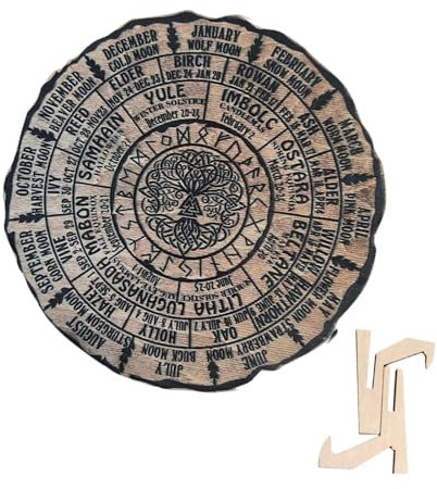 Folpus Tischkalender, Holzschmuck Dekorationstisch Mittelstück Rad des Jahres Kalender, Style A