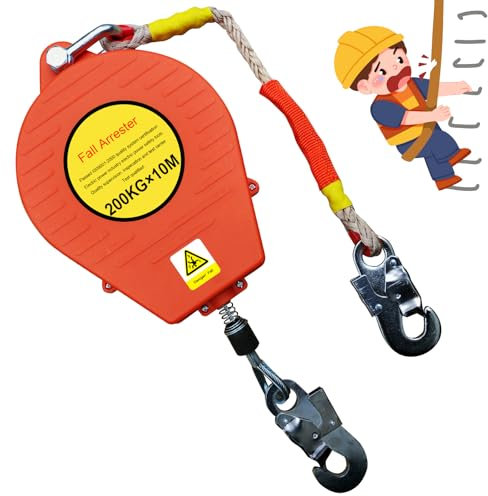 YAOYAOO Höhensicherungsgerät 10M, Absturzsicherung Dachdecker Einziehbar, Fallschutz Outdoor mit Automatischer Sperrfunktion, Maximale Belastung 200kg