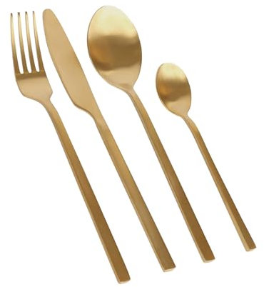 Argon Tableware 48 Piece Gold Stainless Steel Cutlery Set – Luxury Dining Set for 12 People with Knives, Forks, Spoons & Teaspoons – Dishwasher Safe Elegant Tableware