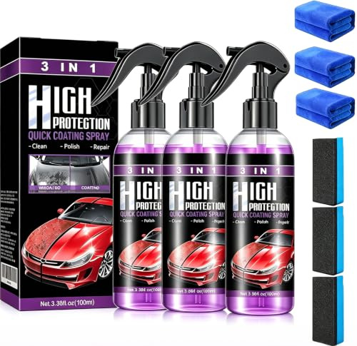High Protection 3in1 Spray Autobeschichtungsspray für schnelle Lack-Auffrischung – Auto-Nano-Beschichtungsspray für Glanz & Lackschutz – Auto Politur Auto Beschichtung Spray, 3 Flaschen Set