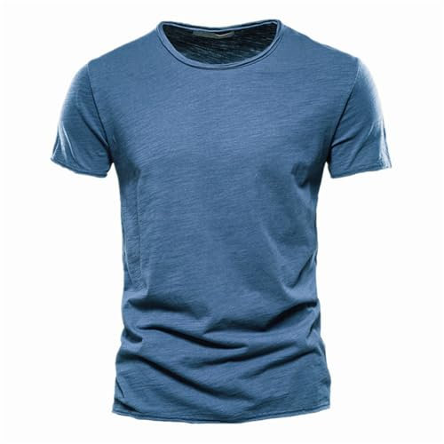 Tee Shirt Coton Homme Col Rond- T-Shirts Et Tops De Sport Manches Courtes Couleur Unie Doux Et Confortable Top Casual Slim Haut Blouse D'éTé Respirant Tunique ÉLasticité Chemise