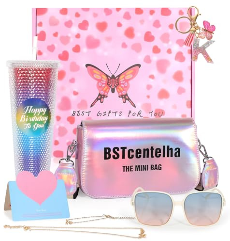 BSTcentelha Gifts for Girl Teenager 9 10 11 12 13 14 Years, Easter Birthday Gifts for Girls Teen Age 7-15, Rainbow Glitter Water Bottle with Straw, Personalized Presents for Girls (K)