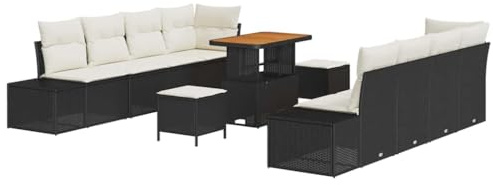 vidaXL 11-teiliges Gartensofa-Set mit Kissen in Schwarz aus Poly-Rattan – perfekte Gartenmöbel für die Terrasse oder den Patio. Modular, ideal für Deine Sommer Lounge!
