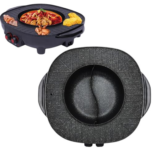 Food Party Hot Pot et barbecue de table électrique Hotpot Pot électrique 2 en 1 Intérieur Coréen BBQ Barbecue Fondue Raclette pour 5 à 6 personnes 220 V 2000 W