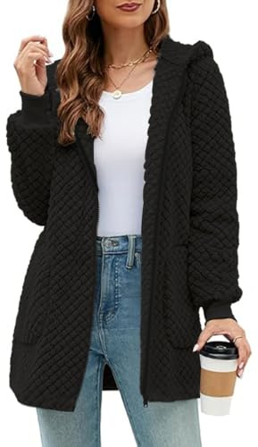 ABINGOO Veste Polaire Femme Longue Manteau à Capuche Zippee Chaude Hiver | Décontracté Teddy Peluche Doux Cardigan Sherpa Pilou Jacket avec Poches