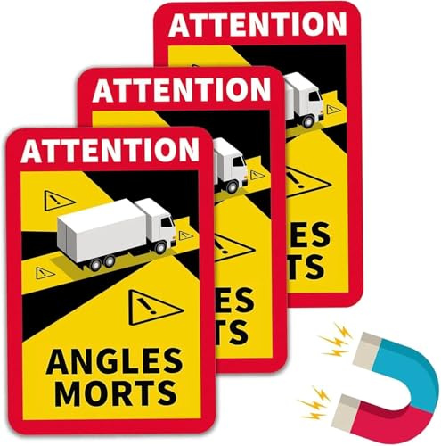 Gykutix 3 Stück Auto Toter Winkel Magnet Aufkleber Frankreich 25 x 17cm Angles Morts Magnet Wohnmobil Hinweiszeichen Schild Attention Angles Morts Magnetisch Aufkleber Frankreich (Busversion)