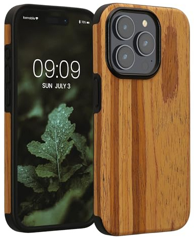 kwmobile Hülle kompatibel mit Apple iPhone 15 Pro - Holz TPU Case Handy Schutzhülle - Backcover Cover Holz Maserung Vintage Braun