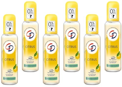 6x CD Deo Zerstäuber/Pump Spray Citrus Deodorant 48h Schutz Deodorant ohne Aluminiumsalze (ACH) 48h langanhaltender Schutz für empfindliche Haut geeignet vegane Körperpflege,75ml (6er Pack)