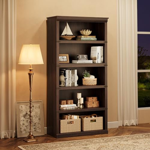 GarveeMore Vielseitiges Bücherregal Vintage Aus Holz, 5 Ebenen, Offenes Regal & Stabil, Hoch Schmal Bücherregale, Bücher Buchregal Bookshelf Book Shelves Bookcase Bücherschrank, 80x32x171 H cm