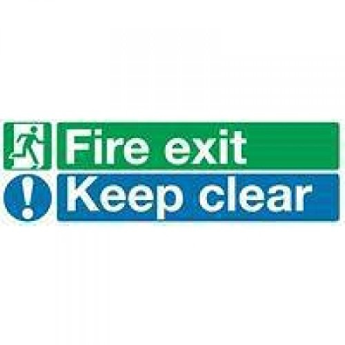 SIGNSLAB SR71733 EC08S/S Safety Sign Fire Exit Keep Clear, Self-Adhesive, 150 mm x 450 mm