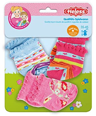 Heless 873 - Söckchen für Puppen, verschiedene Farbvarianten und Muster, 3 Paar, Größe 35 - 45 cm