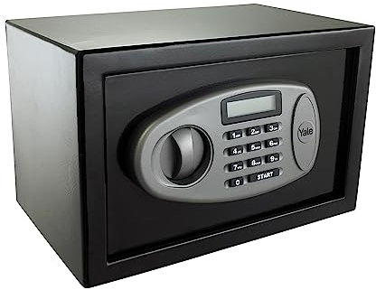 Yale Electronic Guest Safe Small – Guest Protection, PIN Keypad + Master Code, Auto Lockdown, Anti-bump Solenoid, LCD Display, Carpeted Interior, Fixings Included – 8.6L – Y-SS0000NFP