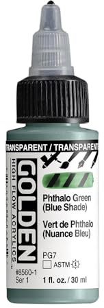 GOLDEN High Flow Acrylics, Transprnt Phthalo Green (Blue Shade), 1 fl. oz.