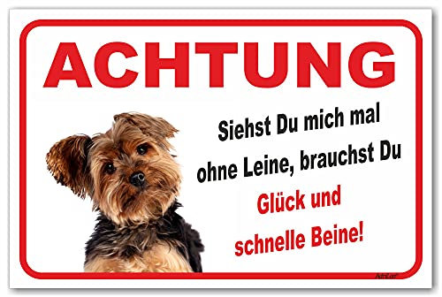 AdriLeo Schild - Vorsicht Yorkshire Terrier - Ohne Leine - (15x20cm) / Achtung Hund Wachhund robust langlebig UV-beständig wetterfestes Warnschild