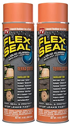 Flex Seal, 14 oz, 2-Pack, Terracotta, Stop Leaks Instantly, Waterproof Rubber Spray On Sealant Coating, Perfect for Gutters, Wood, RV, Campers, Roof Repair, Skylights, Windows, and More