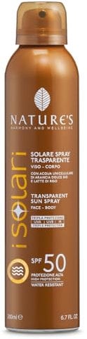 Nature's - iSolari, Protezione Solare Spray Trasparente SPF 50, Protezione Solare Corpo, Rapido Assorbimento, Resistente All'Acqua, 200 ml