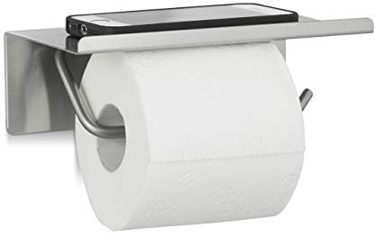 Relaxdays Toilettes INOX dérouleur Papier WC Support Smartphone téléphone, Argenté, 7 x 18,5 x 11 cm