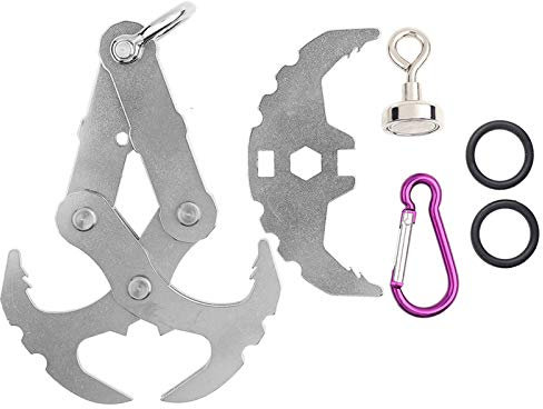 Alomejor Stainless Steel Hook for Multi-Function Survival Magnetic Folding Grappling Hook Climbing Claw Outdoor Steel EDC Tool (L)