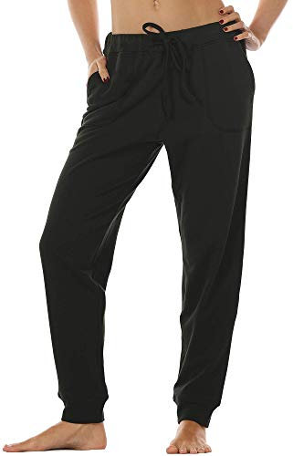 icyzone Damen Jogginghose Sporthose Lang Fitness Yoga Hose Freizeithose Trainingshose mit Taschen (XL, Black)