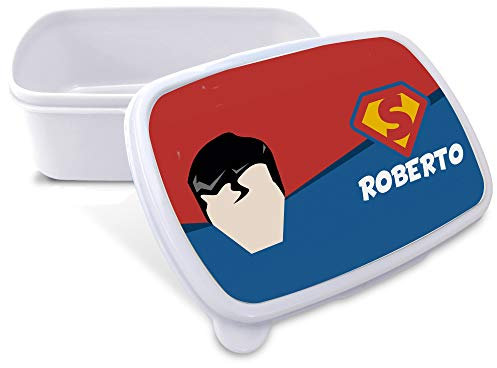 LolaPix Caja merienda niño. Regalos Personalizados. Caja merienda con Nombre. Apta para microondas y Libre de BPA, filatos y Metales Pesados. Varios diseños. Super Man