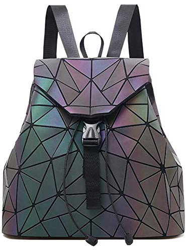 MARBER Frauen Rucksack Luminous Geometric Nightglowing Mode Bunte Rhombische Daypack Rucksack Taschen für Frauen Mädchen Campus Outdoor Reise