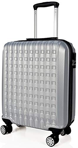 ABS Koffer Trolley Reisekoffer 4 360° Zwilllingsrollen (Mini Handgepäck-Handgepäck-2er Set) (Silber, Handgepäck (55cm))