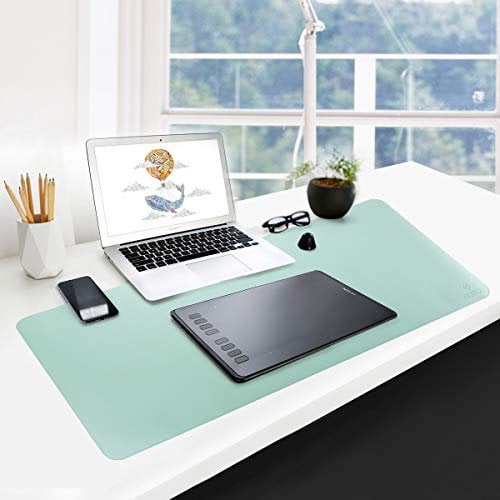 GUBEE PU-Leder Multifunktionsbüro-Schreibtischunterlage Mauspad,Wasserdichte rutschfeste Anti-Schmutz-Mausunterlage für Büro und Zuhause, Reisen-Large Size 900x400x2mm (Himmelblau + Grün)