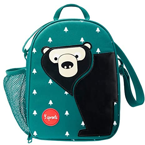 3 Sprouts - Lunchtasche Kinder - Lunch Bag for Kids mit Isolierung - Kühlfach für Brotdose - Lunchbox Tasche Kindergarten - Kühltasche für Schule und Ausflüge - Bunter Kinder Lunchbag - Bär