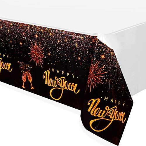FZR Legend Silvester Party Supplies Tischdecke 2023 – Einweg-Kunststoff-Tischdecke | glitzernde goldene Happy New Year Dekorationen, NYE 2023 Dekor (132,1 x 228,6 cm, rechteckig und länglich)
