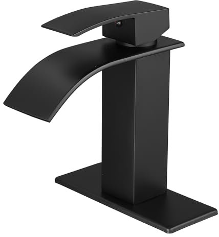 VOTON Rubinetto da bagno a cascata nero opaco, maniglia singola rubinetto lavabo un foro con montaggio a ponte