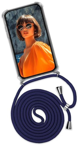 ONEFLOW Handykette für Redmi Note 9 Pro Hülle mit Band, Handyhülle mit Kette abnehmbar, Handyband zum Umhängen, Handy Umhängeband Lange Handykordel, Twist Case – Blau Silber