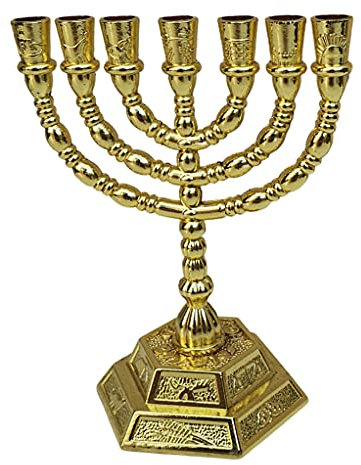 Jerusalem 12 Stämme Israels 7 Zweige Tempel Menora Gold 11,4 cm