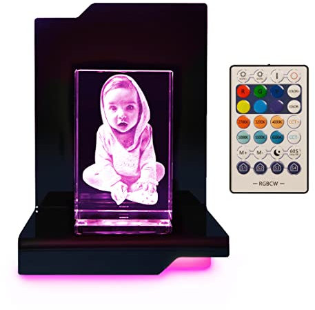LOOXIS 3D Glasfoto - Ihr Foto in 3D in Glas gelasert - Fotogeschenk (mit Premium Acryl Leuchtsockel, M Hochformat)