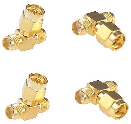 rfaha 4pcs Antenna Adapter SMA Male to Dual SMA Female Connector T Type 3 Way Splitter Antenna Converter(NOT for TV)(F06-4)