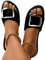 Minetom Sandales Femmes Plates Sandales Été Bout Ouvert Metallic Boucle Plage Vacances Loisir Nu-Pieds Chaussures E Noir 41 EU