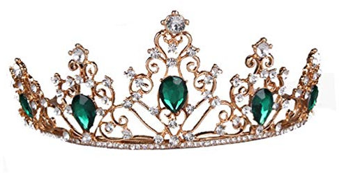 FOMIYES 1 x Goldkrone Barock Grün Strass Smaragd Haarschmuck Dekoration Hochzeit Prinzessin Krone Tiara für Hochzeit, Abschlussball, Geburtstag, Festival, Party Dekoration und Fotografie (grün)