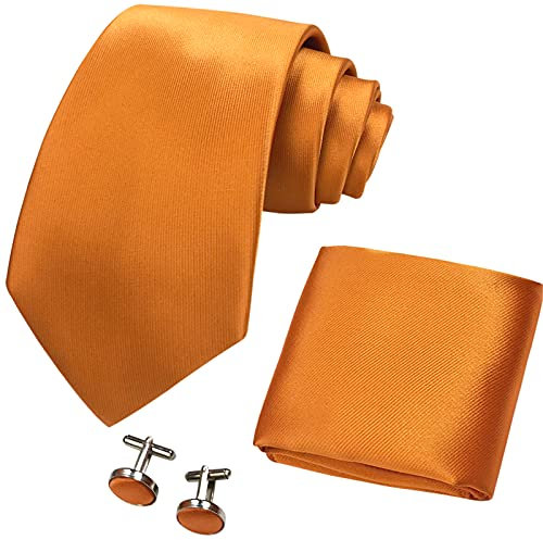 CANGRON Herren Kürbis Krawatte Set Krawatte mit Einstecktuch Manschettenknöpfe Geschenkbox DLSC8PK