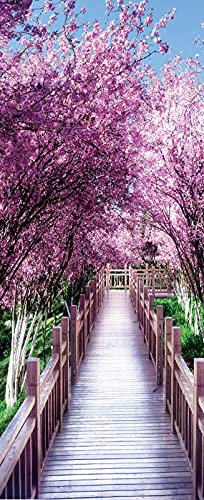 A.Monamour Adesivo Porta Autoadesiva Ponte In Legno Di Ciliegio Giapponese Sakura Vinile PVC Adesivi per Porte Interne 3D Pellicola Adesiva Poster Sticker Murale Parete Carta da Parati