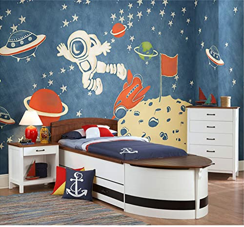 LEGVSHSR Cartoon Raumschiff Tapete Wandbild 3D Wand Foto Wandbild für Kinderzimmer Sofa Hintergrund 3D Weltraum Tapete Wandbild Dekor-450x300cm