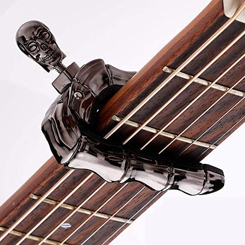 Geva Gitarre Capo Skull Knopf für Akustik und E-Gitarre Skelettkopf, Universal 4 5 6 12 Saiten Instrument Kapodaster für Geva 0