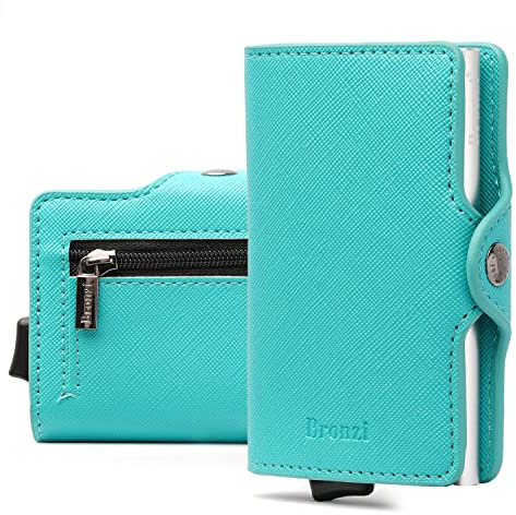 Bronzi Portafoglio Porta Carte Credito - Portafoglio Uomo Slim Portacarte uomo - Mini Porta Tessere - Protezione RFID - Design Smart Italiano Saffiano Verde Acqua