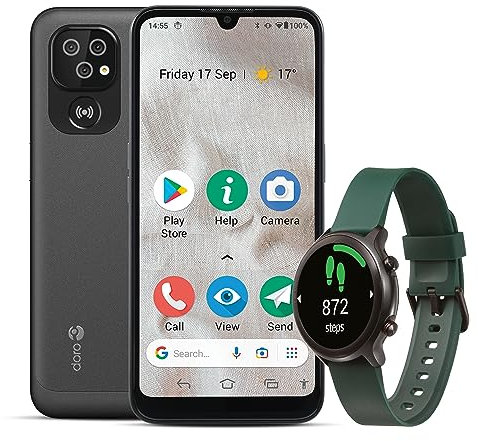 Doro 8100 Watch Bundle - Unlocked 4G Smartphone Seniors - Triple Camera - Water-resistant - 6.1 Display - Assistance Button with GPS - Smart Watch Seniors - Fitness Watch - Activity Tracker