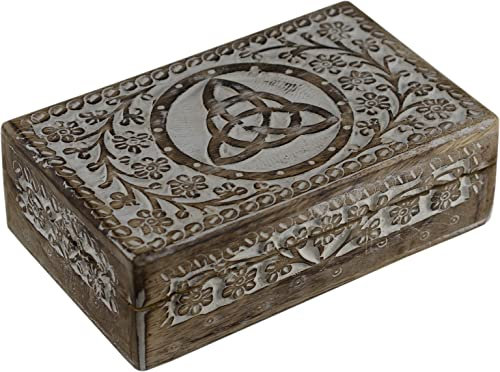 Craft&Style Deko Schatulle Kästchen Box Schachtel Kiste Dose aus Holz mit Deckel | Keltischer Knoten weiß | L x B x H: 13 x 20 x 6 cm