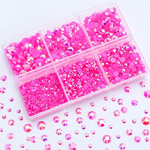 Briskbloom 3000PCS Resin Flatback Rhinestone, 2mm 3mm 4mm 5mm 6mm Hot Pink AB Flatback Jelly Resin Rhinestones for Tumblers, Mugs, Bottles, Craft Decoration, Loose Bling Glitter Gem Stone, Rose AB