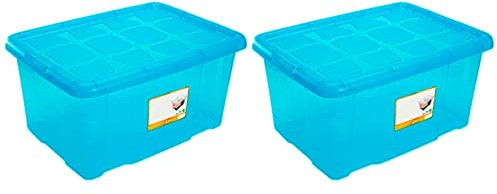 ACAN Tradineur - Pack de 2 Cajas de Almacenamiento - Fabricado en plástico - Contenedor para almacenar juguetes, libros, ropa, mantas - No. 18 (Azul) - 45 x 61,5 x 29,7 cm - 60 L