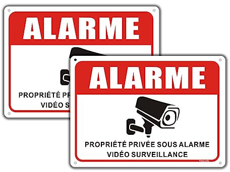 Panneau Video Surveillance Aluminium Réfléchissante 250x180mm Panneau Camera Surveillance Panneau Propriété Privée sous Vidéo Surveillance Panneau Maison Sous Vidéo Surveillance-2 Pièces
