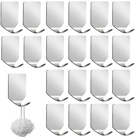 Vasemele 20 Piezas Ganchos Adhesivos Para Pared Gancho Adhesivo Baño Colgadores Adhesivos Resistentes Colgador Toalla Trapos Baño Autoadhesivo Acero Inoxidable Perchas Adhesivas